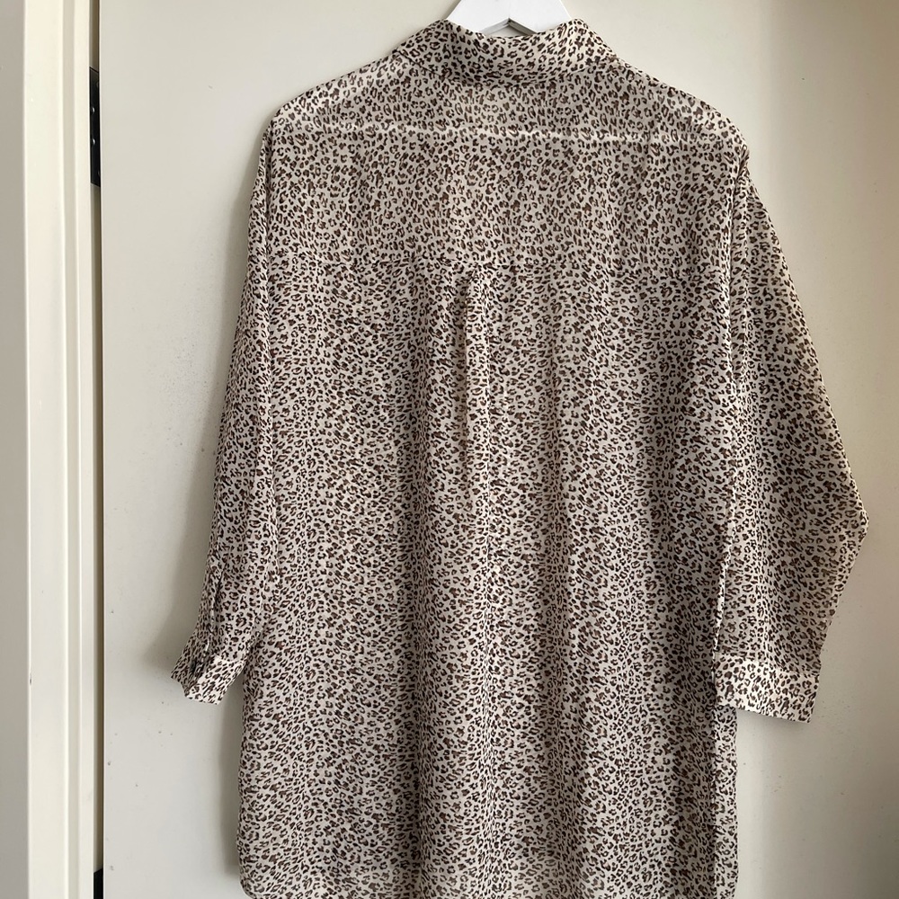 Mango Leopard Print Sheer Chiffon Button Down - image 3